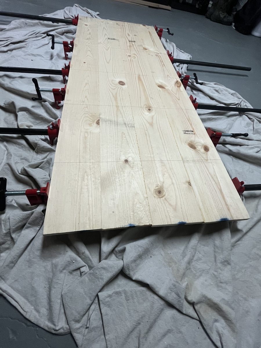 Wide pine panel glue-up shop custom bench top Saint Paul Minnesota - JAM Custom Carpentry