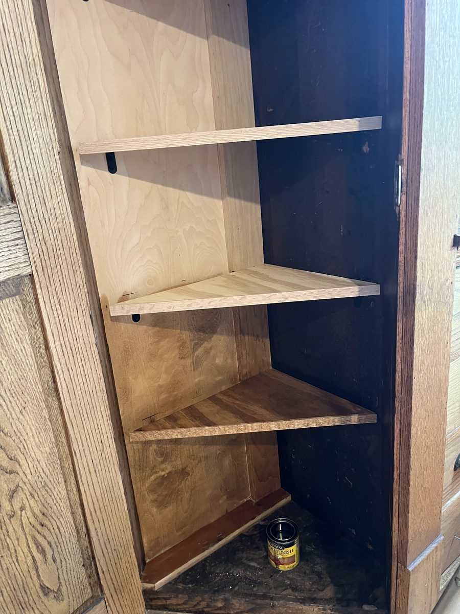 New custom corner shelves installed historic home Mac-Groveland Saint Paul - JAM Custom Carpentry