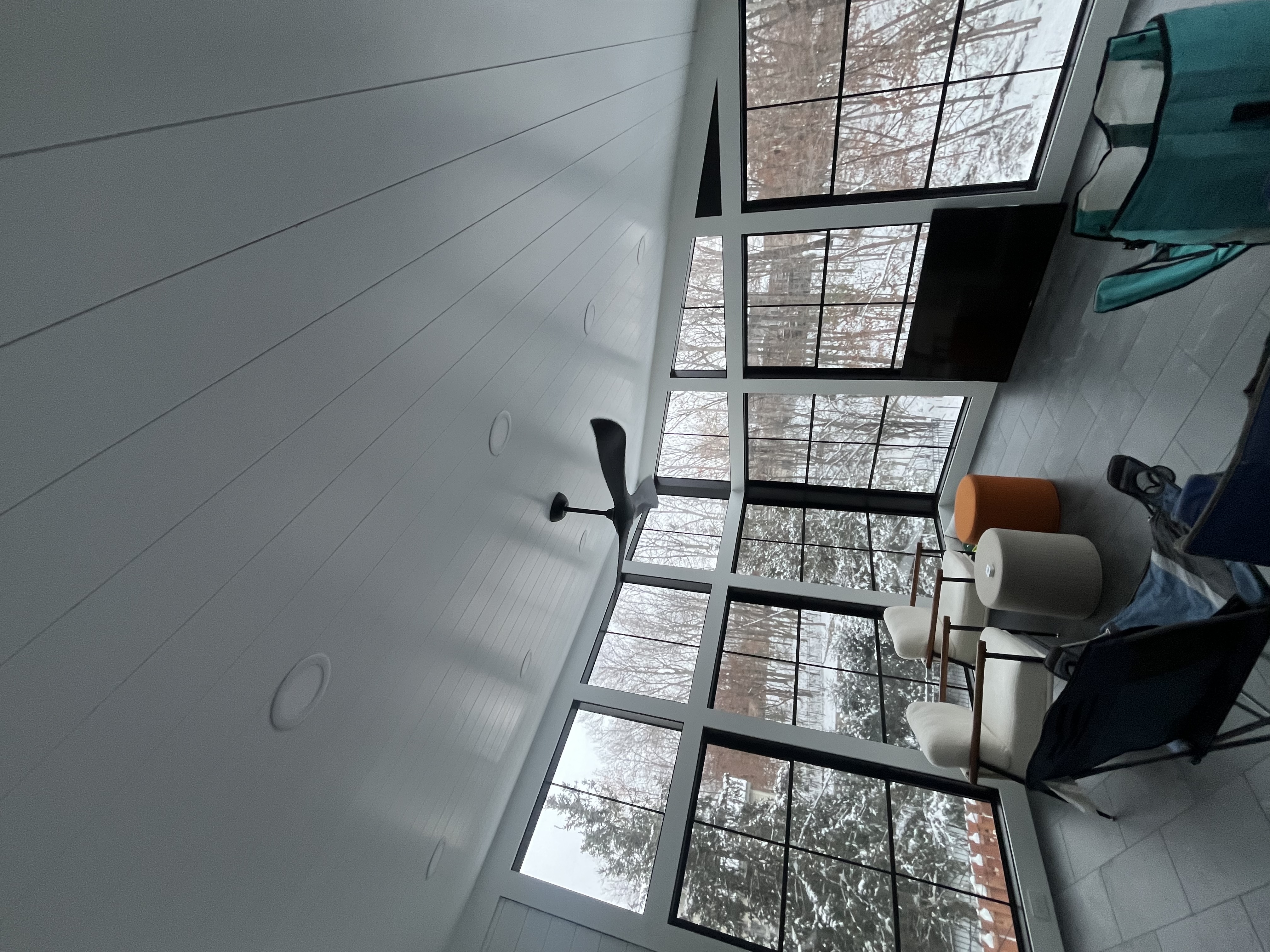 Sunroom shiplap ceiling